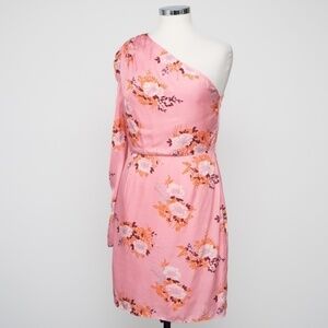 LES RÊVERIES. Pink One-Sleeve Floral-Print Satin Mini Dress.10